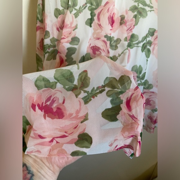 🌸Place New White Pink Roses Mesh Lace Overlay Sleeveless Dress - Picture 7 of 9